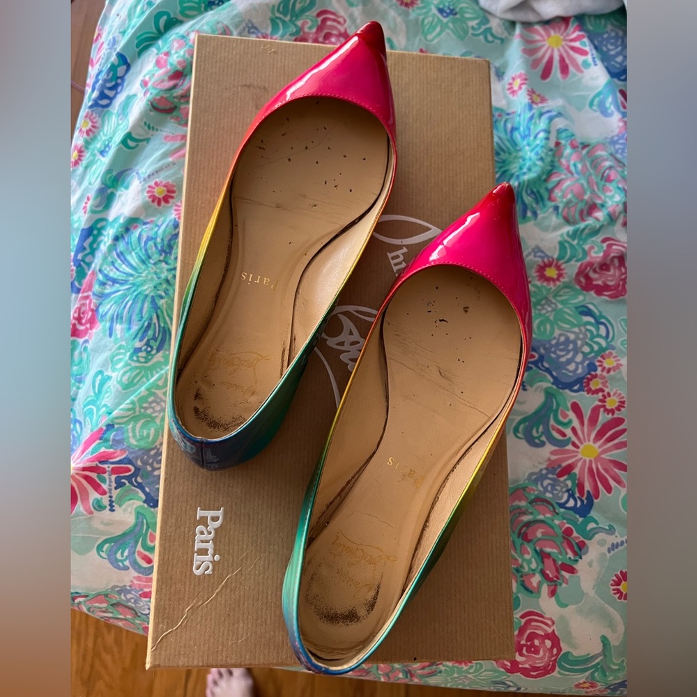 Christian Louboutin Ballalla Ombre Patent Red Sole Flat 36.5 rainbow